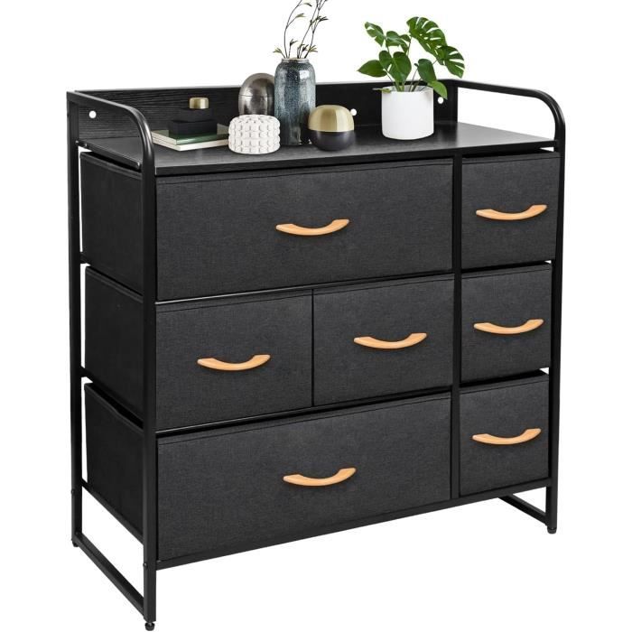 Dripex Commode En Tissu 5 Tiroirs - Meuble De Rangement Bois & Métal Avec Étagère à Chaussures, Style Vintage Marron Rustique Et Noir Gris Pour Salon, Chambre, Couloir