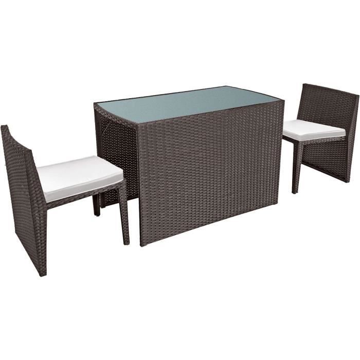 Salon de Jardin encastrable SANTORIN 2 Places en résine tressée Marron