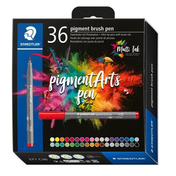 36 feutres - Pointe pinceau - Staedtler - Pigment Arts Pen - Couleurs basiques