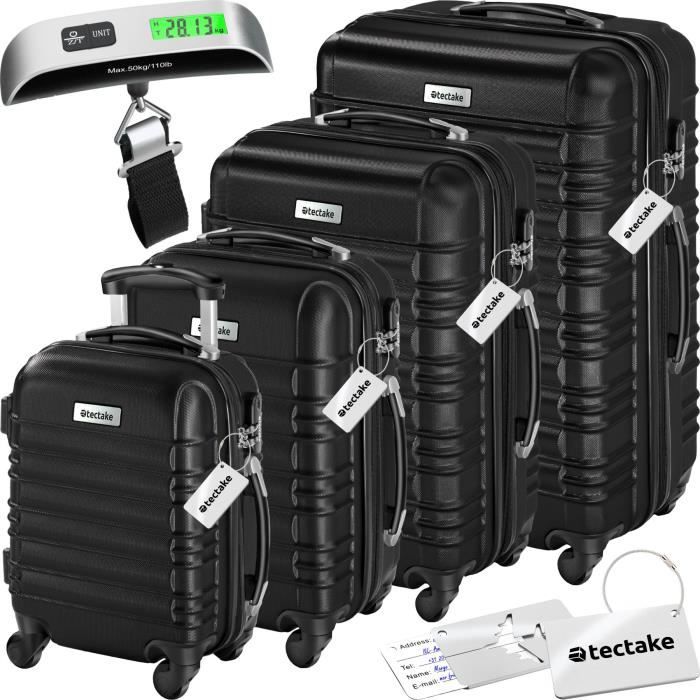 TECTAKE Set de valises rigides Mila 4 pièces avec pèse-bagages - noir