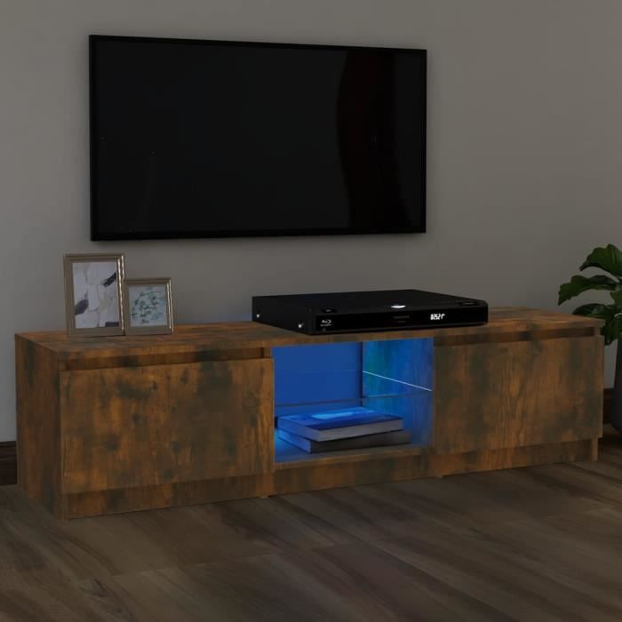 "sale 2024" meuble tv avec lumières led jms - banc tv chêne fumé 120x30x35,5 cm 18,9,kg 7843
