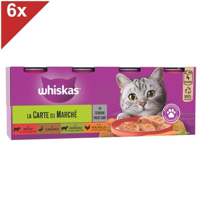 WHISKAS Boîtes en terrine 4 variétés pour chat 400g (4x6)