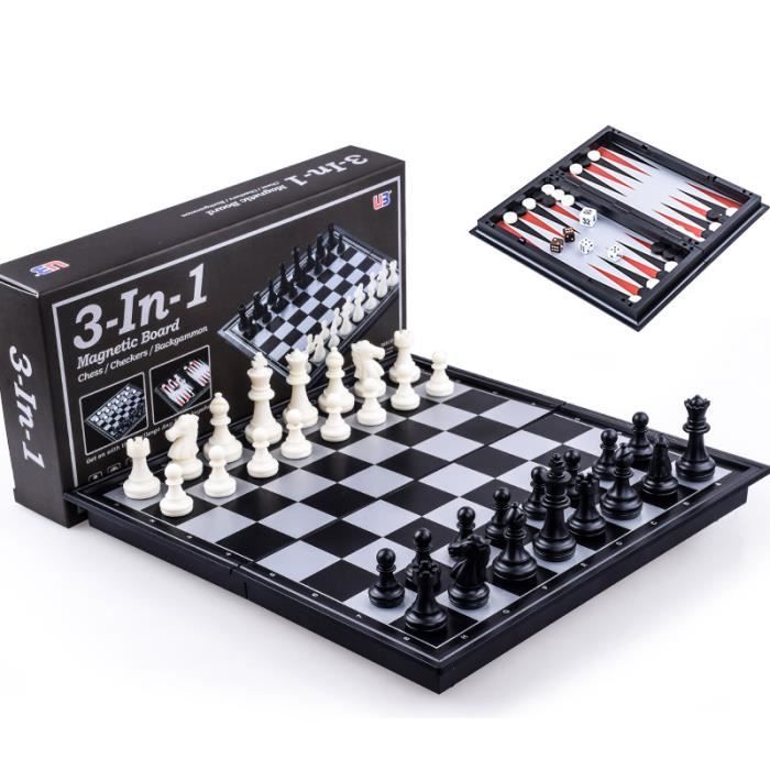 Jeu D'Échecs 3 En 1 Magnétique Pliable - Échecs, Dames, Backgammon | Parfait Pour Voyage 25x25cm