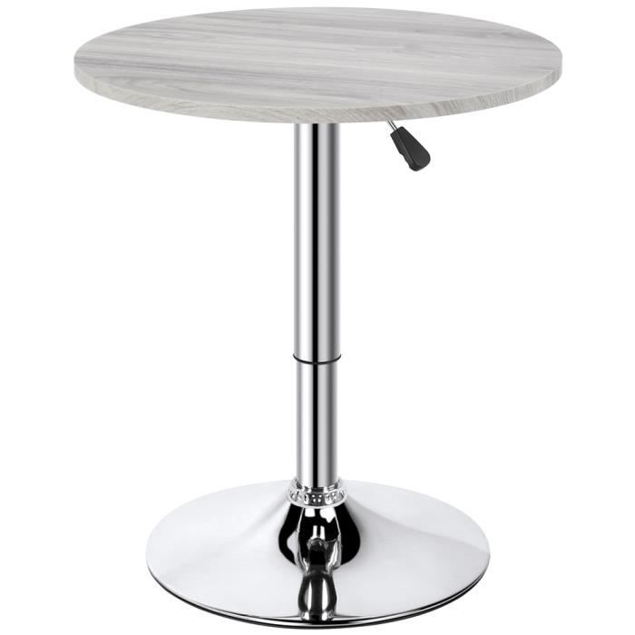 yaheetech table de bar ronde table haute cuisine mange-debout avec plateau en bois mdf réglable en hauteur pivotante à 360°gris