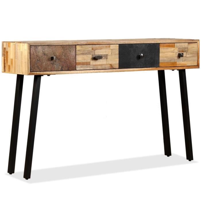 table console vintage en teck massif de récupération yosoo - yaj245403 - 120 x 30 x 76 cm - 4 tiroirs
