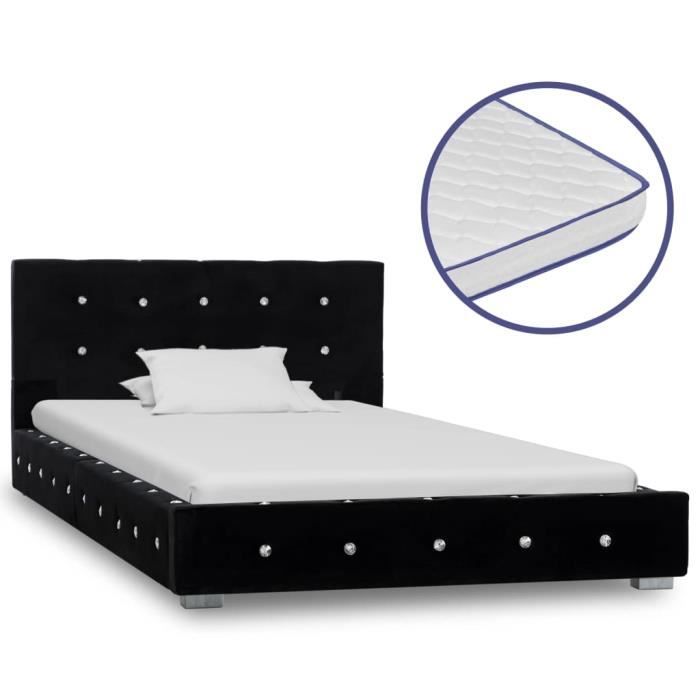 lit avec matelas à mémoire de forme noir velours 90 x 200 cm -aid