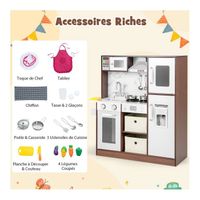 DREAMADE Cuisine Enfants En Bois Avec 16 Accessoires, Lumières Et Sons, Bassin Amovible, Tableau Noir, Hotte, Micro-Ondes, Marron - Jeux - Jouets