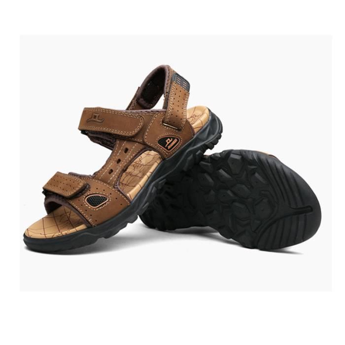 Sandales Homme JS t 2020 Cuir Respirantes Marron
