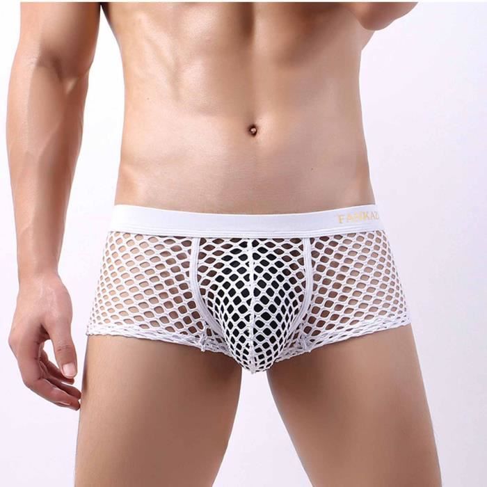 Boxer Shorty Vetements de nuit taille basse pour hommes Sous vetements sexy Homme Boxers en maille transparente Short Blanche Blanche Cdiscount Pret a Porter
