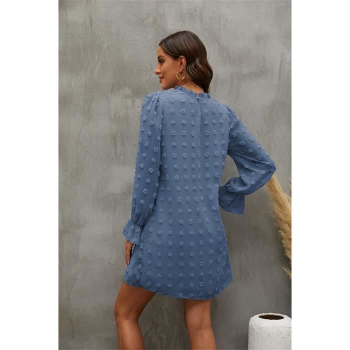 Mini Robe Tunique Femme Sexy Mousseline de Soie Manche Longue T