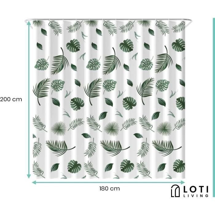 Rideau De Douche Anti-Moisissure 180x200 Cm - Imperméable Avec 12 Anneaux Blanc Transparent