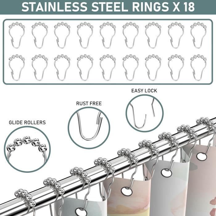 Tringle à Rideau De Douche L Réglable Inox Extensible 70-100cm X 70-100cm - Avec 18 Anneaux - Installation Percée