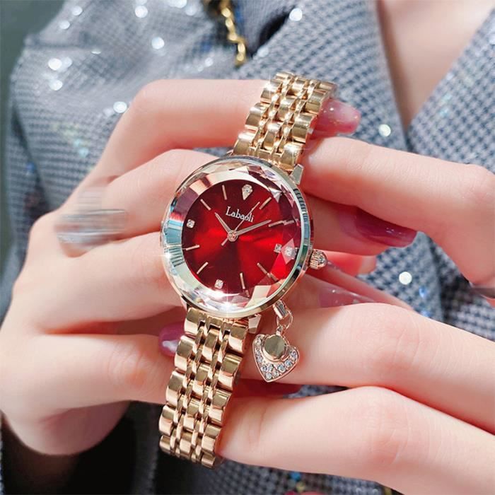 Montre ELLE En Acier Inoxydable Et Bracelet Cuir Rouge - Réf. EL20024S03C - Neuf Avec Boîte Originale - Étanche 30m
