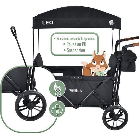 Chariot Pliable Leo X2Plus – 2 Sièges, Toit Amovible, Roues Tout-Terrain 360° – Capacité 80 Kg