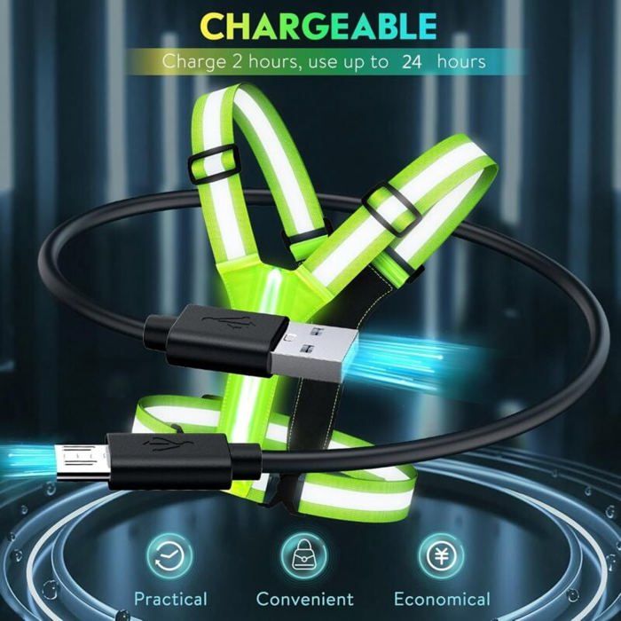 Gilet De Sécurité LED Réfléchissant - 5 Couleurs, 3 Modes - Rechargeable USB - Pour Course, Vélo, Marche Nocturne - 12