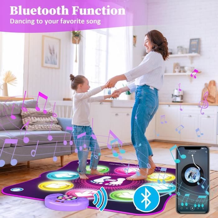 Acelufly Tapis de Danse Rechargeable pour Filles, Tapis de Danse Lumineux avec Bluetooth, 5 Modes de Jeu, Volume réglable et lumières LED, Cadeaux de Noël et d'anniversaire pour Enfants 3-12 (Rose