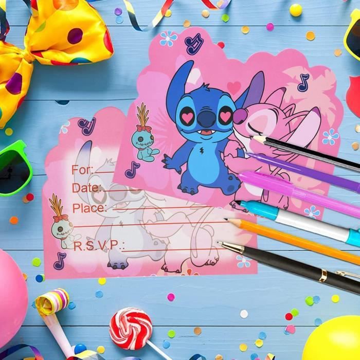 Carte d'invitation thème dessin animé Disney CAN O & Stitch pour enfants,  fête d'anniversaire pour filles, fournitures de fête préChristophe, faveurs