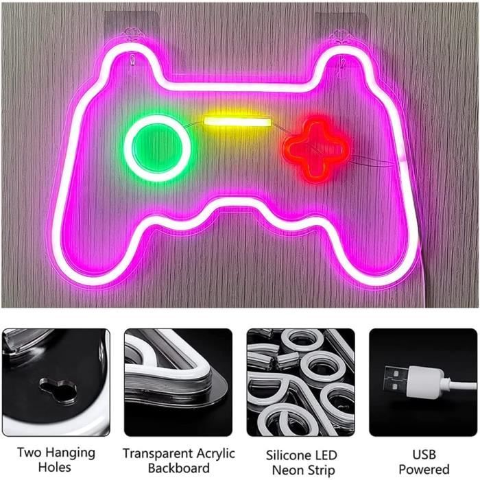 Néon Manette Jeu Jinlaili - LED RGB 24x16cm | Alimentation USB Ou Piles | Déco Gamer
