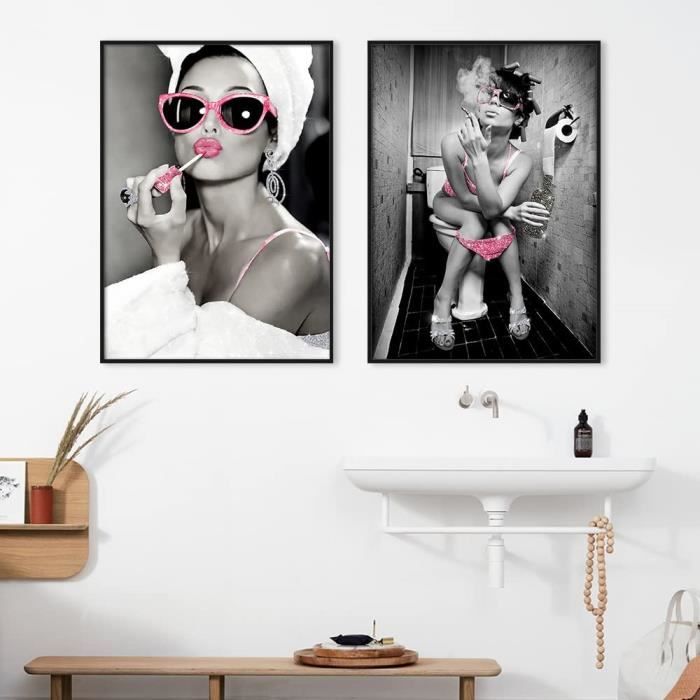 Affiche avec cadre Femme - Toilettes - Zwart - Wit - 40x40 cm
