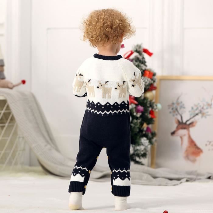 Iiniim Pull Noel Barboteuse Bebe Garcon Fille Costume Noel Ensemble Vetements Combinaison Pyjama Manches Longues Carnaval 0 18 Mois Bleu marin Cdiscount Pret a Porter