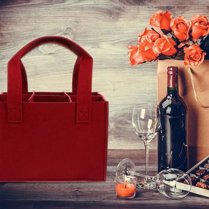 Sac De Transport Pour 6 Bouteilles De Vin | Sac De Voyage En Feutre | Séparateur Amovible Inclus, Sac Portable Réutilisable Pour Bouteilles De Vin, Voyage, Camping Et Pique-nique, Standard., Unisexe
