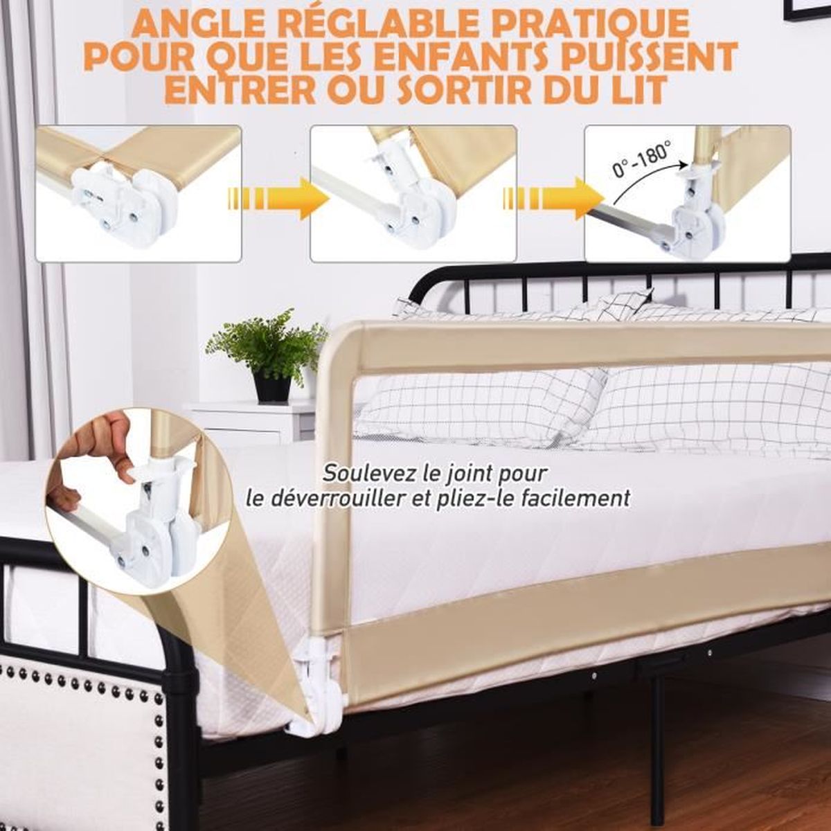 Costway Barriere De Lit Pliable Pour Bebe Enfant 150x55cm En Tissu Oxford Angle 0 180 Avec Mousse Souple Trous Pre Perces Beige Cdiscount Puericulture Eveil Bebe