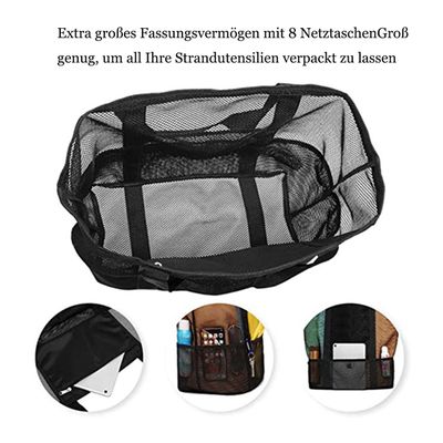 Sac De Plage En Maille BEKEIFY - Grande Capacité, Pliable, Poche Zippée - Pour Plage, Piscine, Voyage