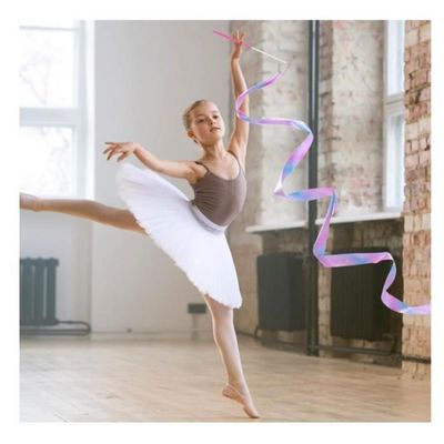 2 Rubans De Danse Rythmique QUIIEOSKIA - 2m Avec Baguette - Polyester Scintillant - Gymnastique, Entraînement