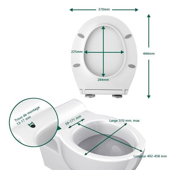 Abattant WC Forme O Lunette de Toilette Fermeture en Douceur Frein