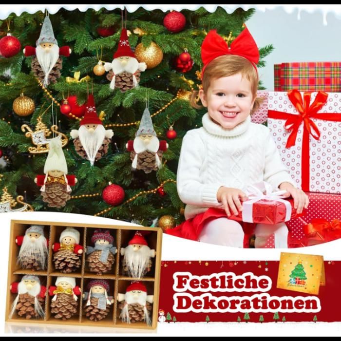 6 Suspensions Lutins Tricotés Pour Sapin De Noël - Décoration Bois Et Laine, 8cm
