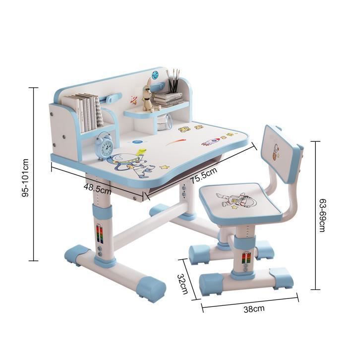 Bureau Et Chaise Enfant Réglable En Hauteur - 80 Cm De Large, Correcteur Posture - Pour étude Et Jeux - 3