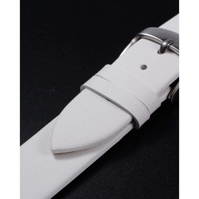 Bracelet De Montre Cuir Véritable 18mm Aliwisdom - Universel Pour Smartwatch - Blanc