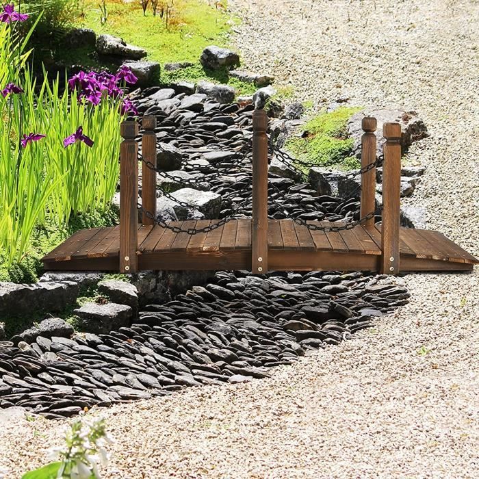 GOPLUS Pont de Jardin en Bois de Sapin, avec Balustrade et