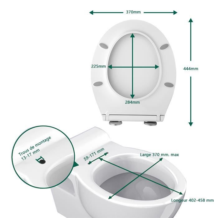 Abattant WC Forme O Lunette de Toilette Fermeture en Douceur Frein