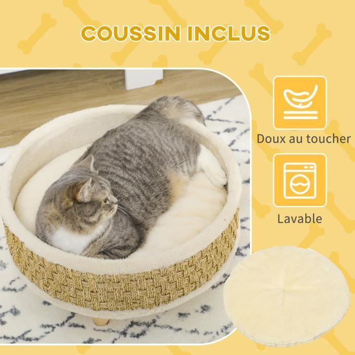 PawHut Canapé lit panier chien chat sur pied design contemporain