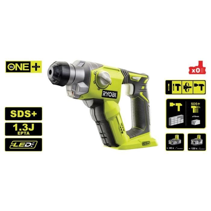 RYOBI Marteau Perforateur Sans Fil 18V ONE+ SDS+ - 4 Modes - 1,3J - R18SDS-0 (Batterie Non Incluse)