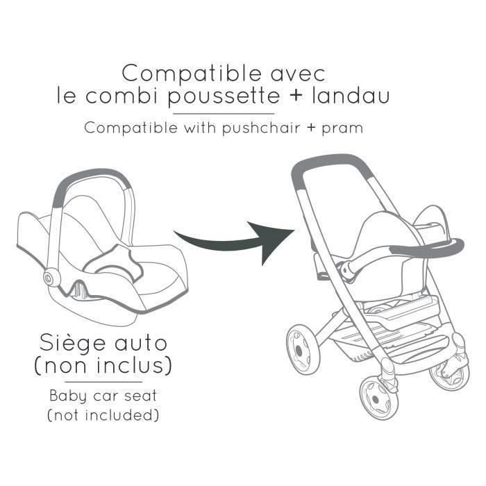 Smoby Maxi COSI – Poussette Et Landau 3 En 1 Pour Poupon – Roues Silencieuses, Nacelle Amovible – Dès 3 Ans