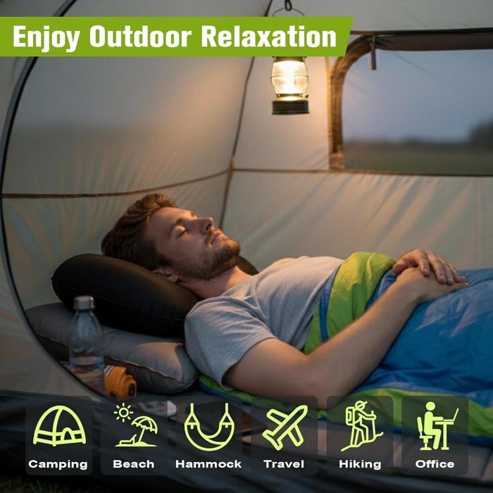 Jiancrate Coussin Gonflable Camping – Ultraléger 100 G, Pliable 6x4 Po, En Polyester TPU, Noir