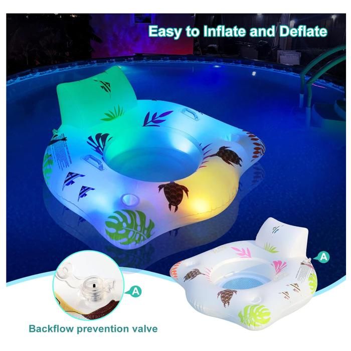 Fauteuil Gonflable Piscine – Bouée LED Avec Lumière Changeante – Porte-boissons – Pour Adulte Et Enfant