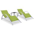FR Life518331 &Moderne Lot de 2 Bain de soleil avec table - Fauteuil relax - Fauteuil Chaise Jardin - Aluminium Vert-0
