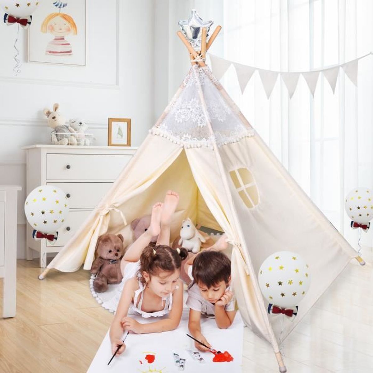 Besrey Tente Tipi Enfant Tipi Chambre Indienne Pliable Jouet