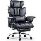 BIGZZIA Chaise de Bureau avec Repose-Pieds, Large Assise Rembourrée, Coussin de Soutien Lombaire, Noir