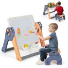 COSTWAY Ensemble Table et Chaise Multi-activités 6 en 1 Pliables pour Enfants-109 Accessoires, Plateau de Construction Réversible