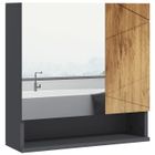 KLEANKIN Armoire miroir de salle de bain - 2 portes, 2 étagères, niche - anthracite aspect bois