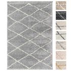 Tapis Shaggy Salon 195x290 cm Gris Dessin Diamant - TESSO LIVING - Rectangulaire - Intérieur
