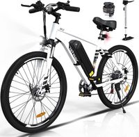Vélo Électrique HITWAY 26" Blanc - VAE avec batterie amovible 36V/12AH - Shimano 7-Vitesses - VTT Ville E-Bike