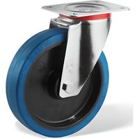 Roulette pivotante diamètre 125 mm fixation à platine caoutchouc bleu à rouleaux charge 200 Kg