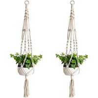 Suspension Plantes Bohème Perles Bois 89cm Suspension Macramé LLOUSSAK 89cm - Corde Coton Style Bohème Avec Perles Bois Pot Suspendu Balcon
