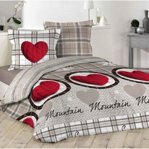 Esprit Chalet Montagne bng Housse de Couette Coeurs 2 taies d Oreiller 220 x 240