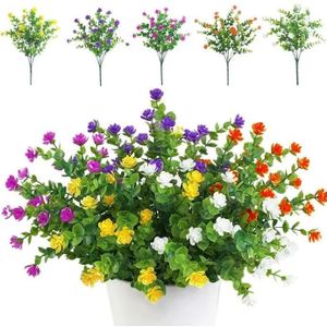 FLEUR ARTIFICIELLE Lot de 5 Bouquets de Fleurs Artificielles,Plantes de Verdure Résistantes aux UV pour Balcon,Jardin,Bureau,Mariage,Fête Décor